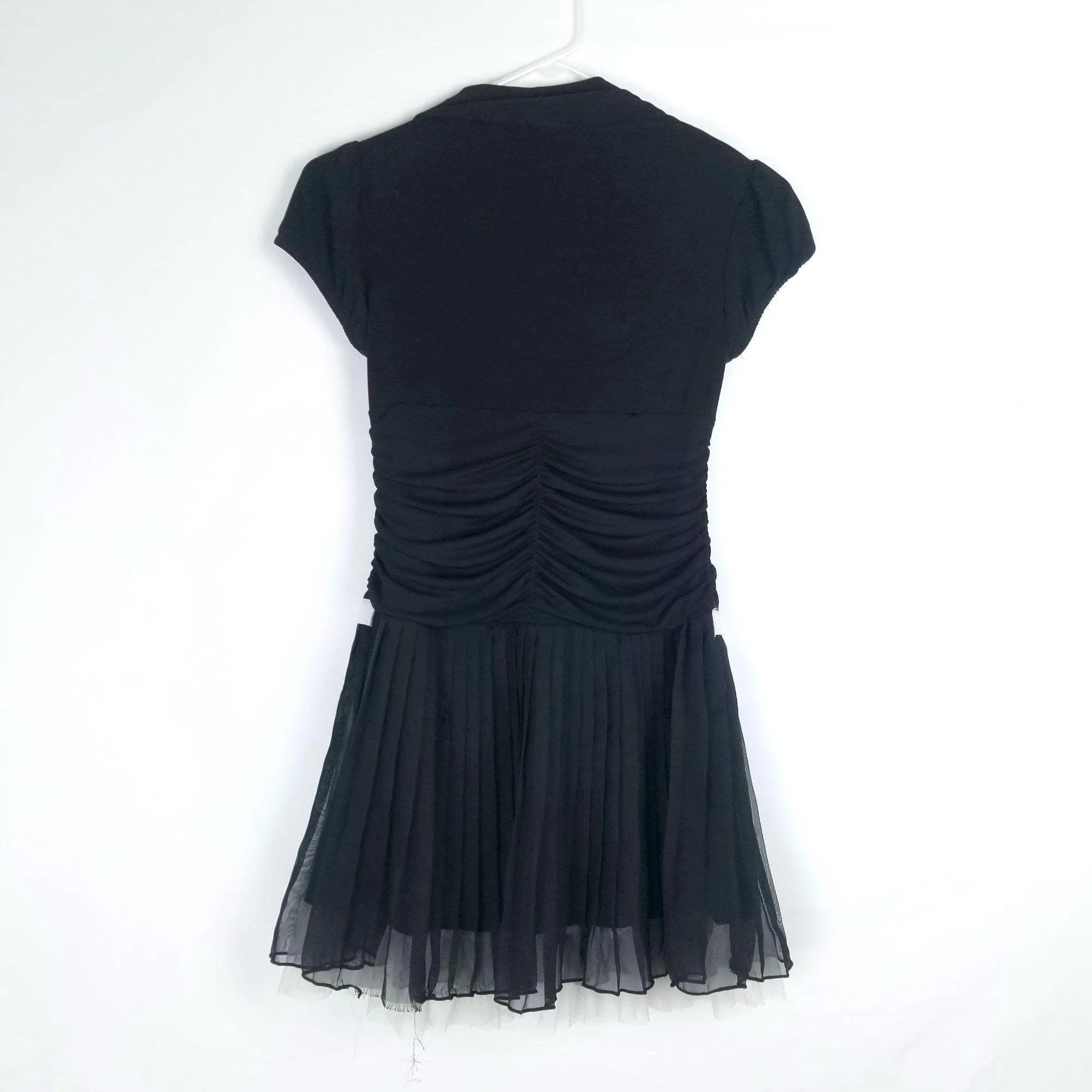 00's Black and White Ruched Mini Dress Shawl by Amy's Closet