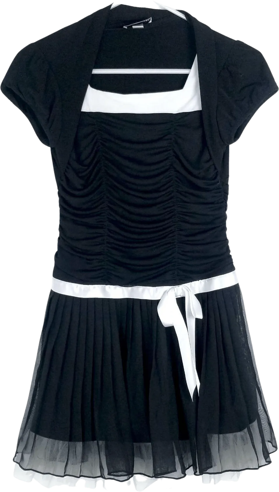 00's Black and White Ruched Mini Dress Shawl by Amy's Closet