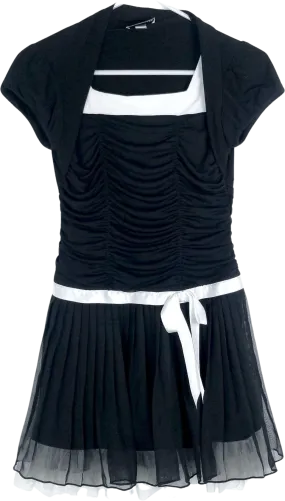 00's Black and White Ruched Mini Dress Shawl by Amy's Closet