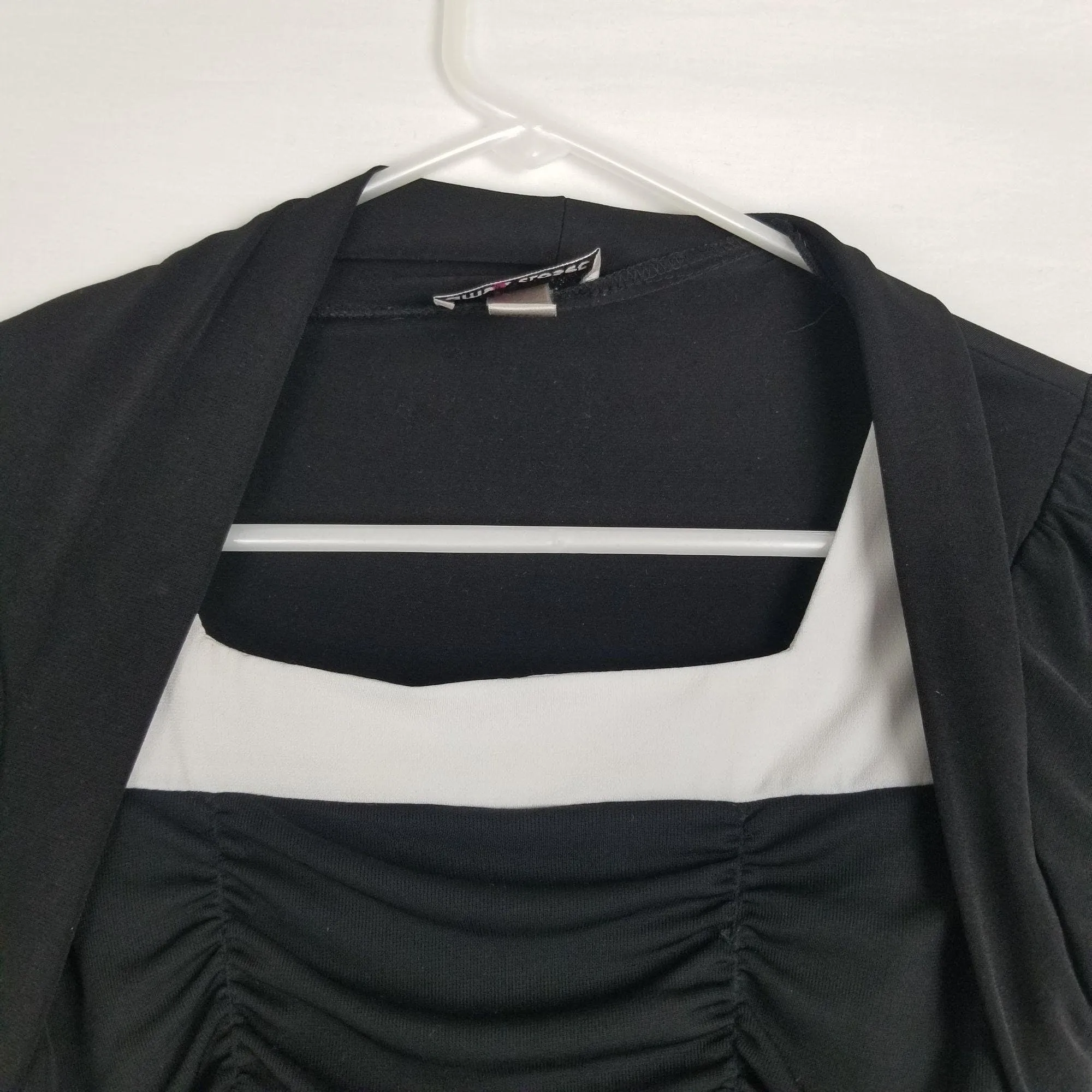 00's Black and White Ruched Mini Dress Shawl by Amy's Closet