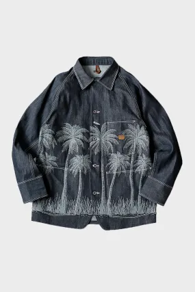 12oz PALM TREE Jacquard Denim CACTUS Coverall - Indigo
