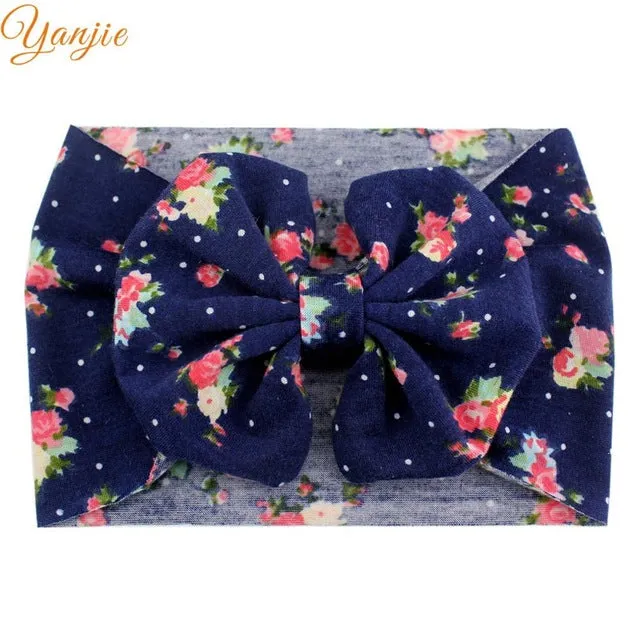 5'' Big Floppy Bow Headband For Girls Boho Turban Elastic Hair Band Kids Large Floral Hair Bow Birthday Party Hair Accessories
