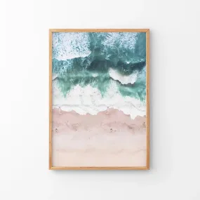 Aerial Coastal Ocean Wall Decor. Pink Beach, Blue Waves