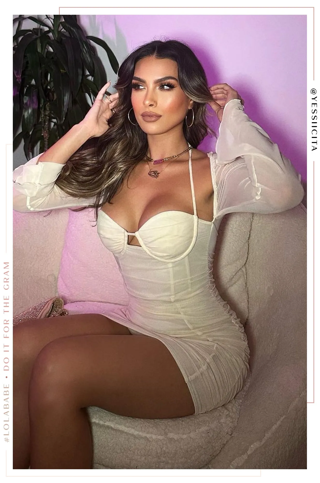 Alezia Long Sleeve Mini Dress - Cream