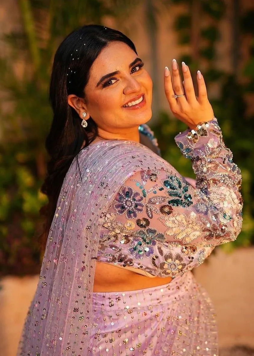 Ameerah Lavender Embroidered Saree Set