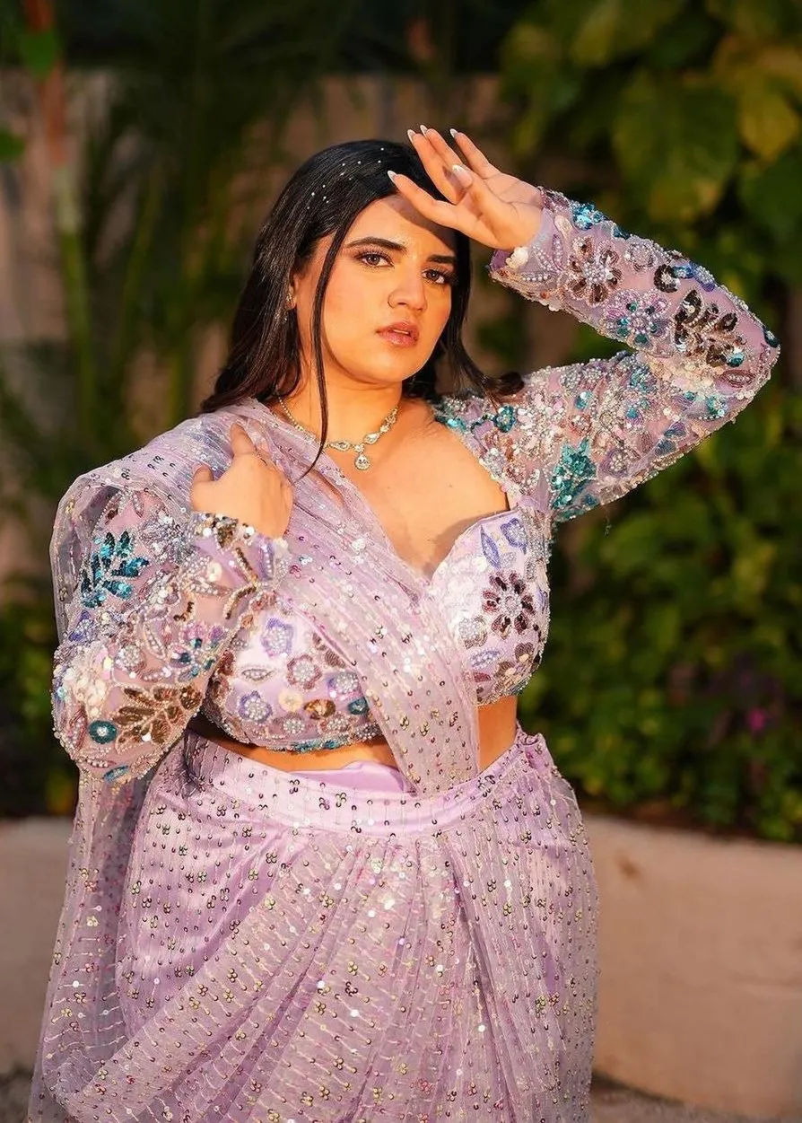 Ameerah Lavender Embroidered Saree Set