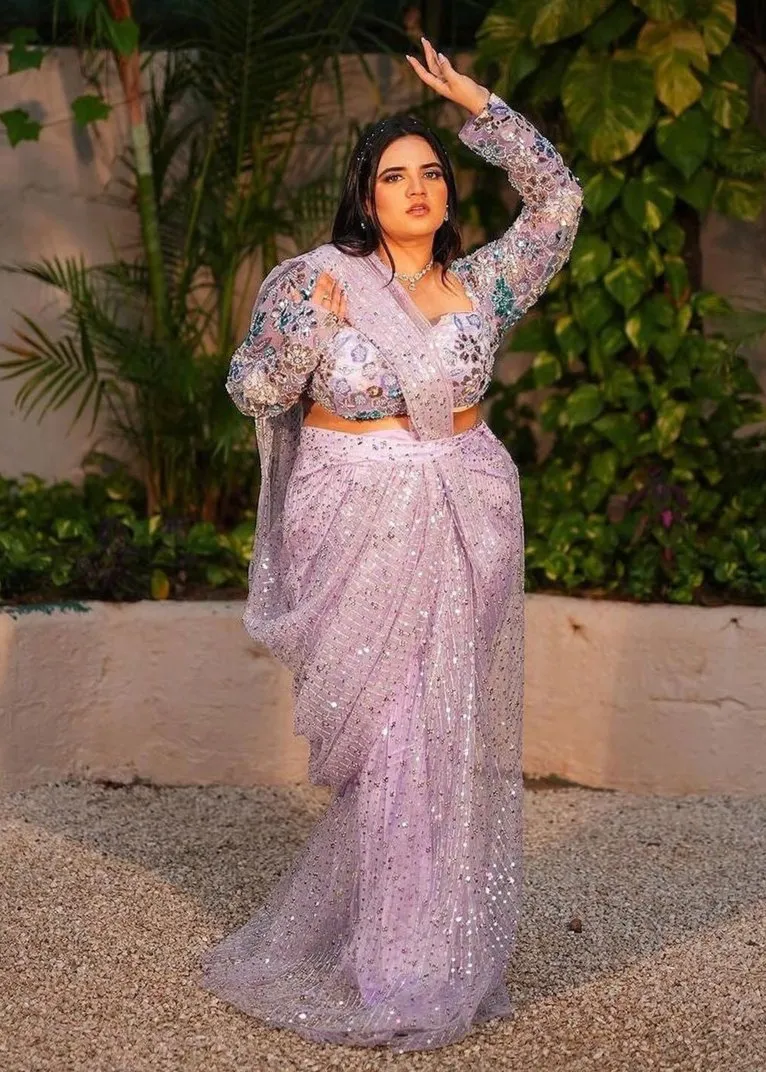 Ameerah Lavender Embroidered Saree Set