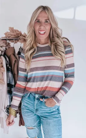 Autumn Hues Striped Long Sleeve Top