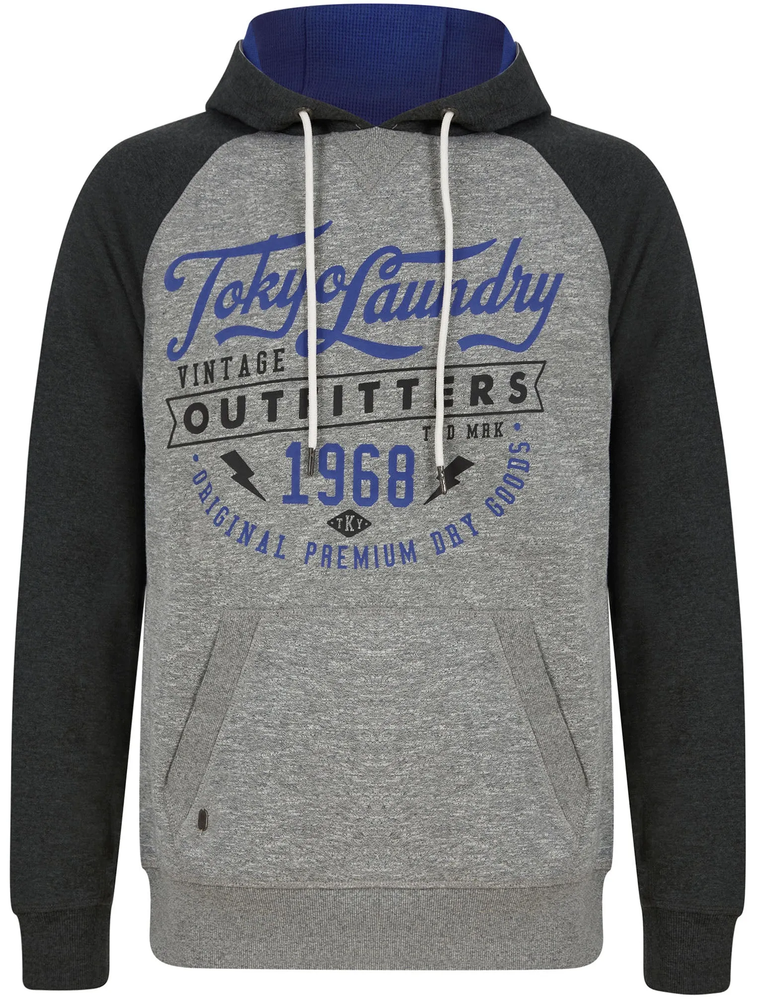 Bannering Raglan Sleeve Brushback Fleece Pullover Hoodie in Light Grey Grindle - Tokyo Laundry
