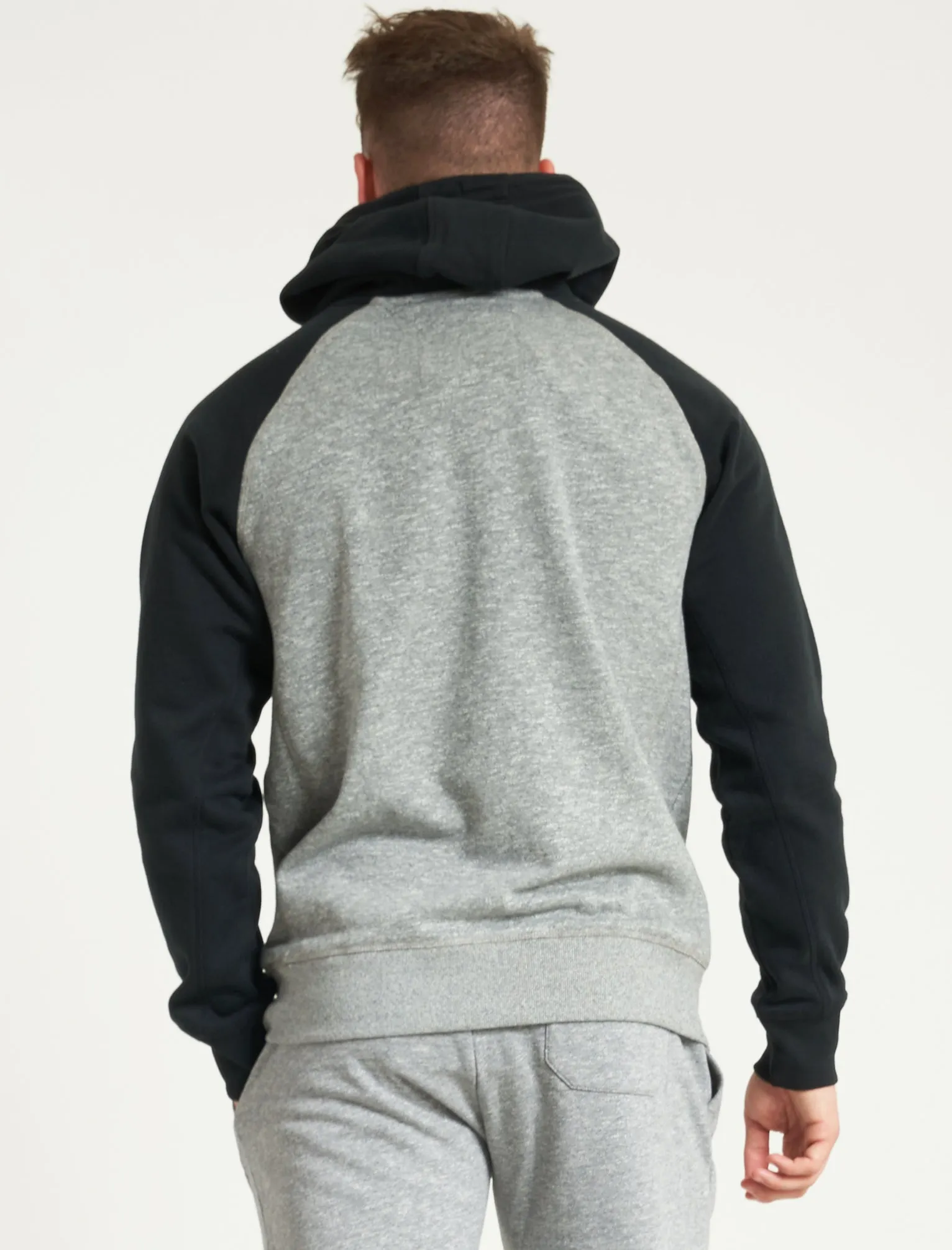 Bannering Raglan Sleeve Brushback Fleece Pullover Hoodie in Light Grey Grindle - Tokyo Laundry