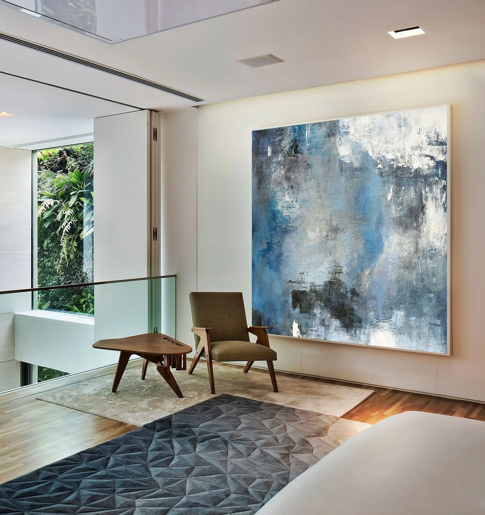 Blue White Abstract Painting,Large Cloud Canvas Oil Painting,Living Room Art Bl009