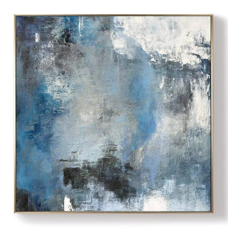 Blue White Abstract Painting,Large Cloud Canvas Oil Painting,Living Room Art Bl009