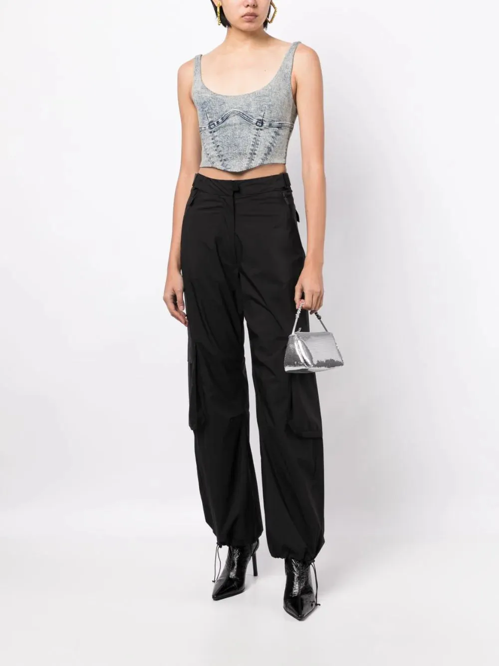 Boned-bodice Denim Crop Top