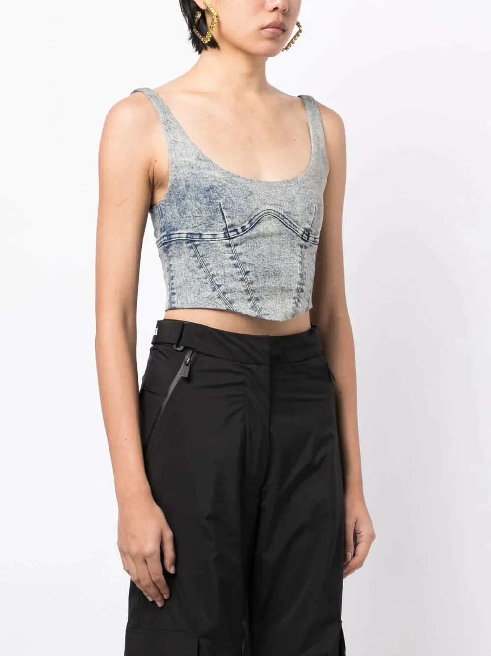 Boned-bodice Denim Crop Top