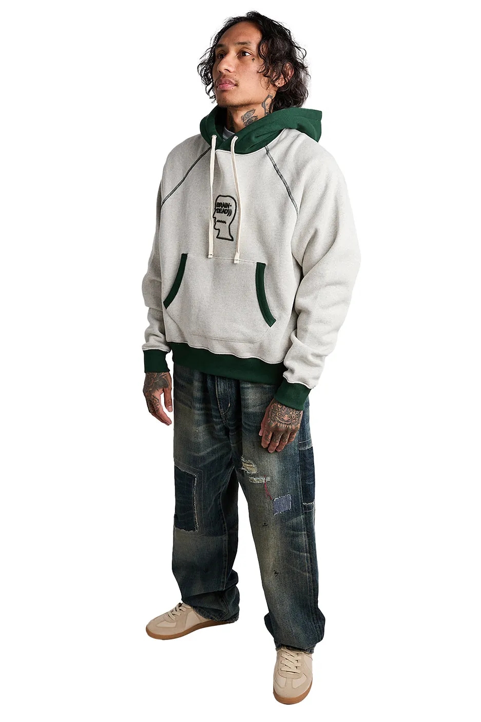 Brain Dead Fleece Logo Head Raglan Hoodie 'Oatmeal Green'