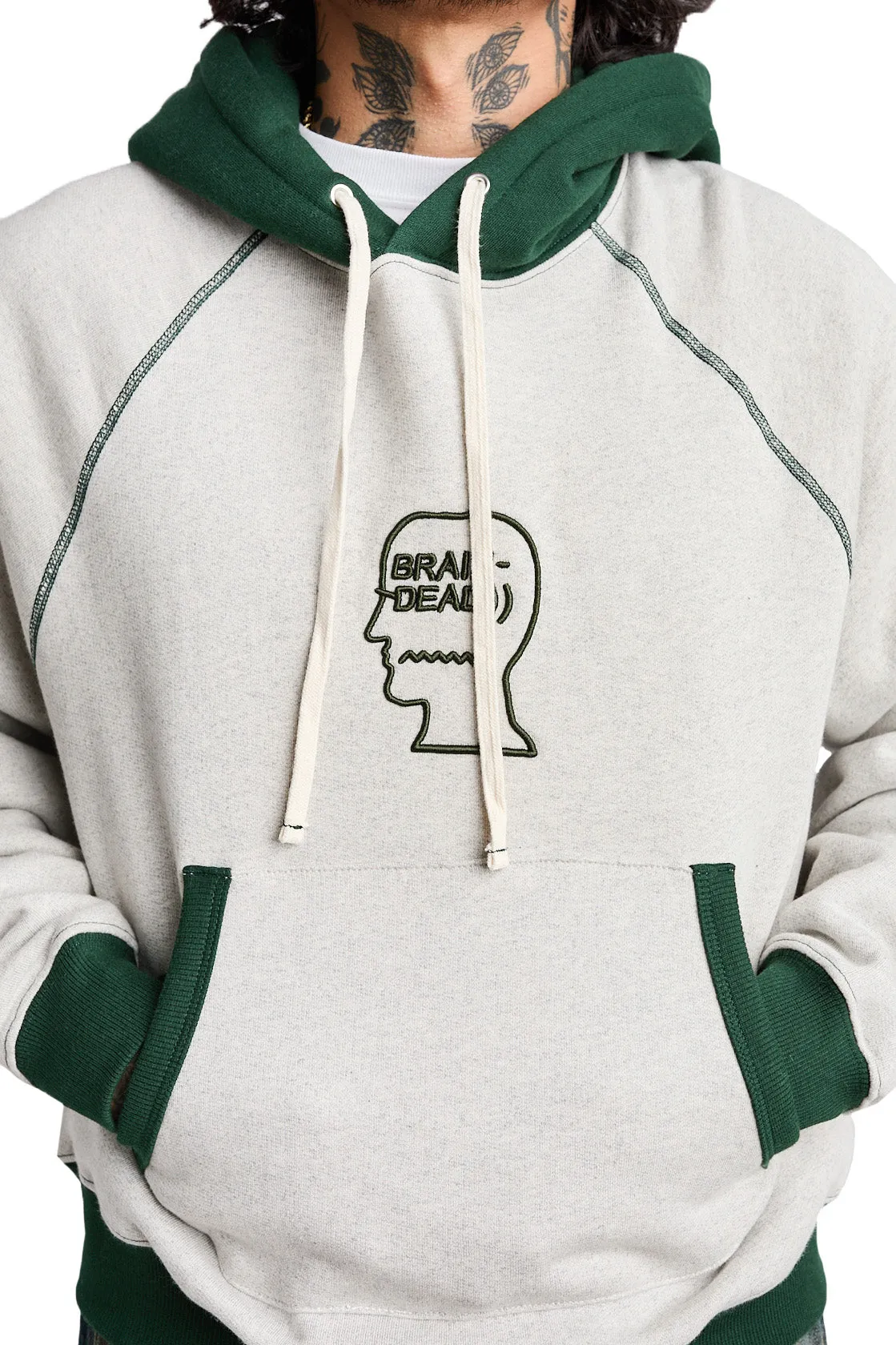 Brain Dead Fleece Logo Head Raglan Hoodie 'Oatmeal Green'