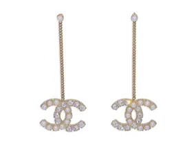 Chanel 20B CC Crystal and Pearl Drop Earrings