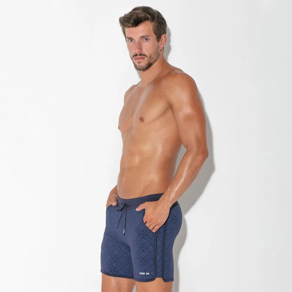 Code 22 Geometric 6" slim-fit cotton short 9813 navy blue