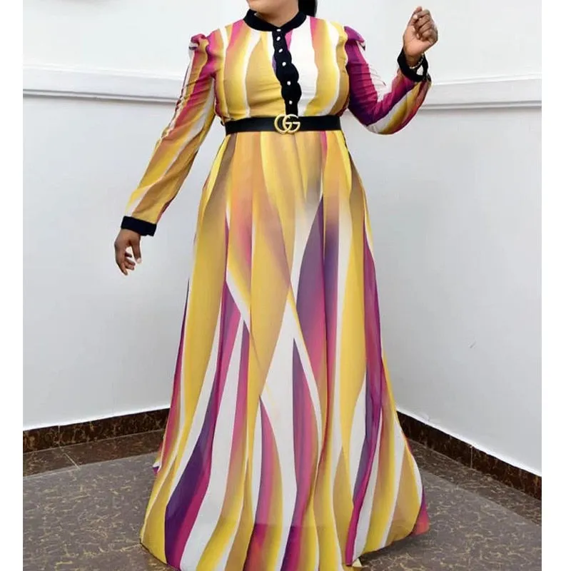 Contrast Fashion Trend Sashes Modern Long Sleeve Large Floor-Length Dresses