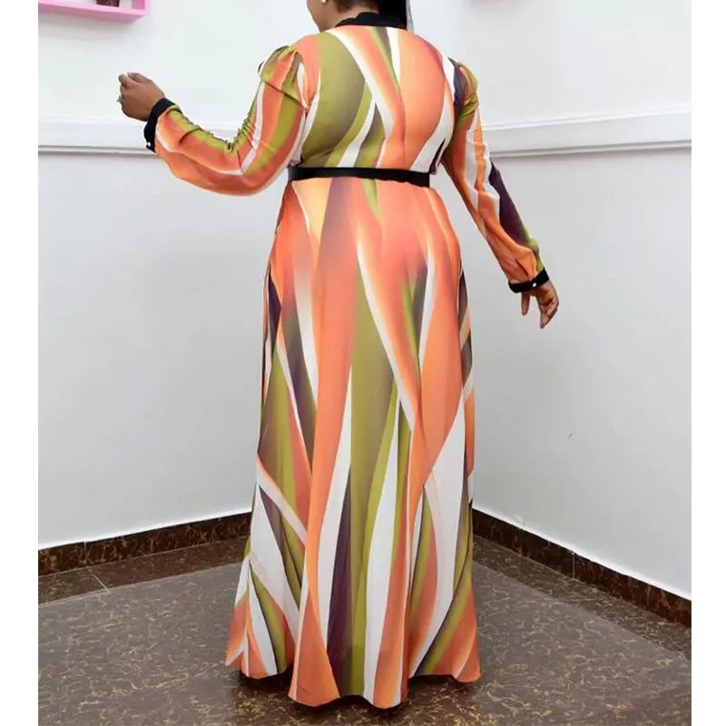 Contrast Fashion Trend Sashes Modern Long Sleeve Large Floor-Length Dresses