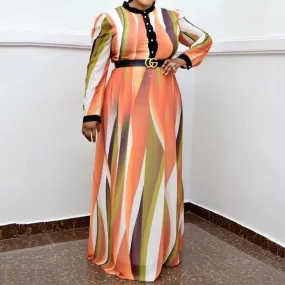 Contrast Fashion Trend Sashes Modern Long Sleeve Large Floor-Length Dresses