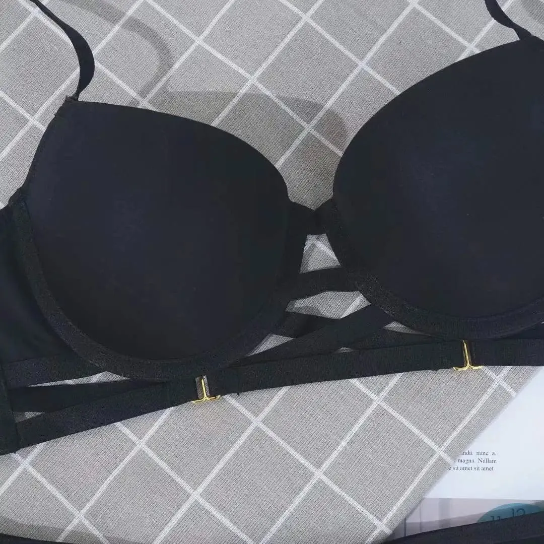 Cross Bandage Smooth Bra Underwear Set - Push Up, Plunge, Padded, Thin Under Thick Mold Cup