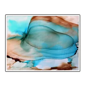 Framed horizontal blue & brown abstract alcohol ink art print