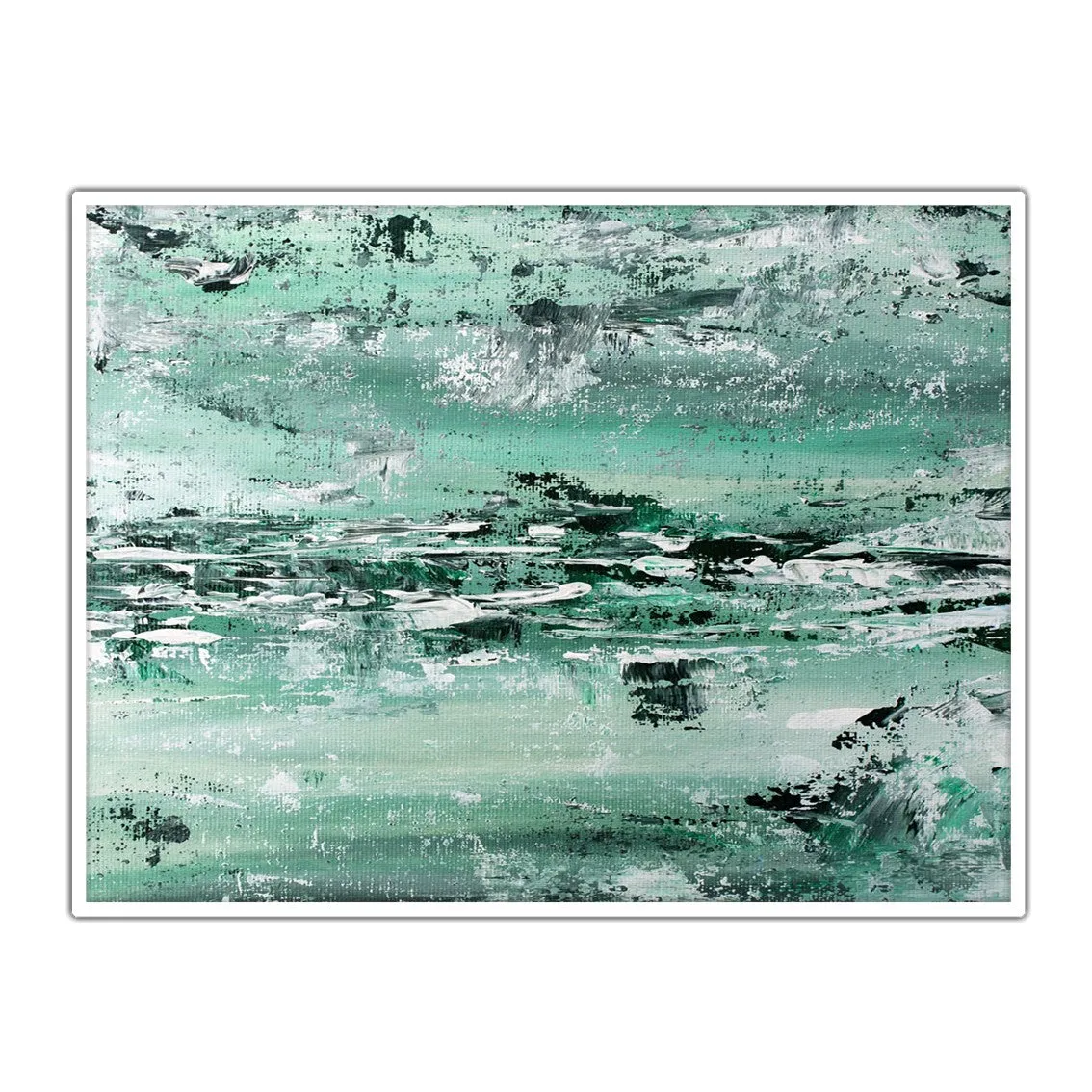 Framed horizontal mint green & white abstract wall art print
