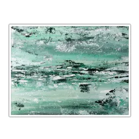 Framed horizontal mint green & white abstract wall art print