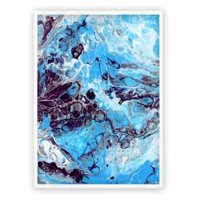 Framed vertical blue & brown abstract wall art print