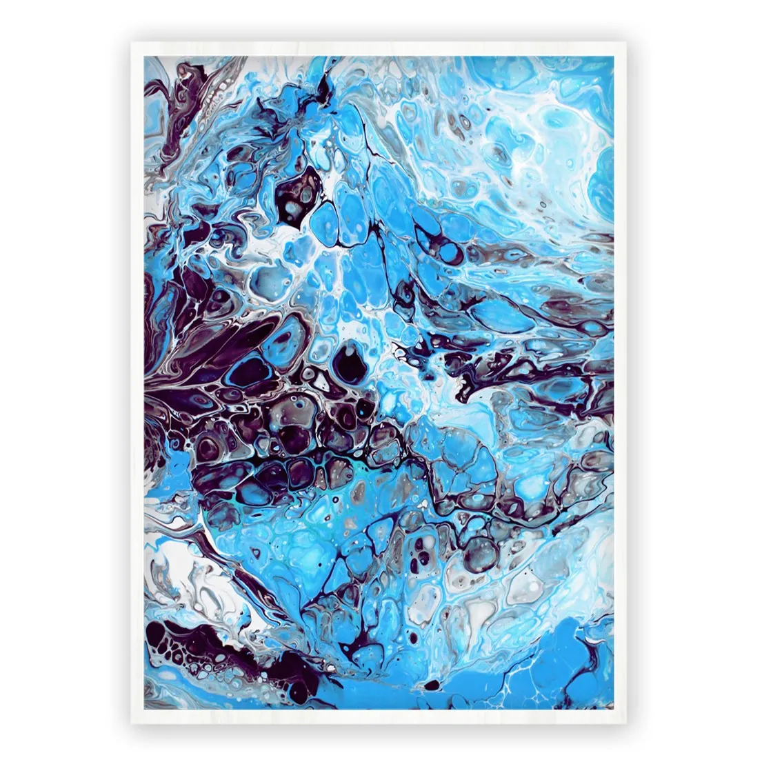Framed vertical blue & brown abstract wall art print
