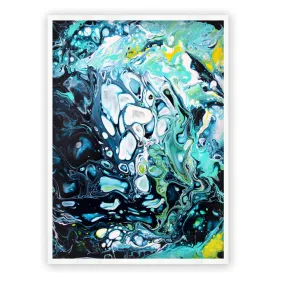 Framed vertical blue & teal abstract wall art print