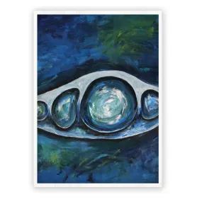 Framed vertical blue & white abstract wall art print