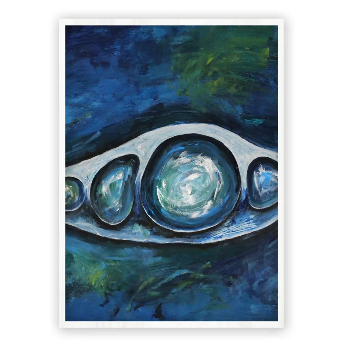 Framed vertical blue & white abstract wall art print