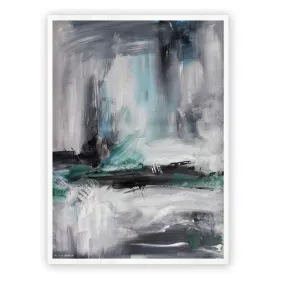 Framed vertical neutral & green abstract landscape wall art print