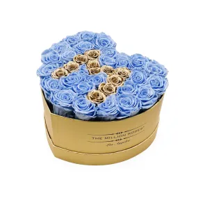 Heart Gold Box | Mother's Day Edition | Light Blue & Gold Roses | M