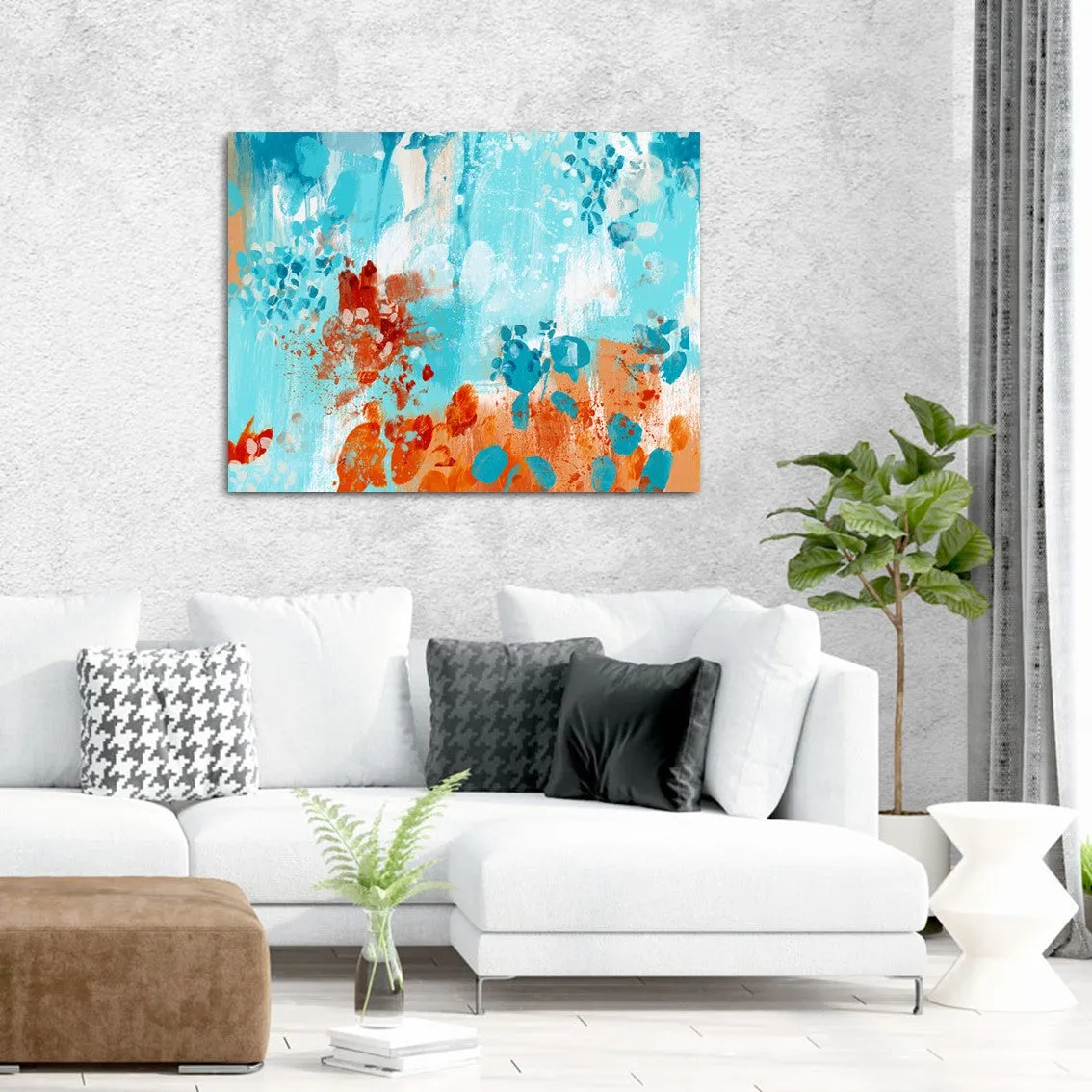 Horizontal blue & orange abstract wall art print