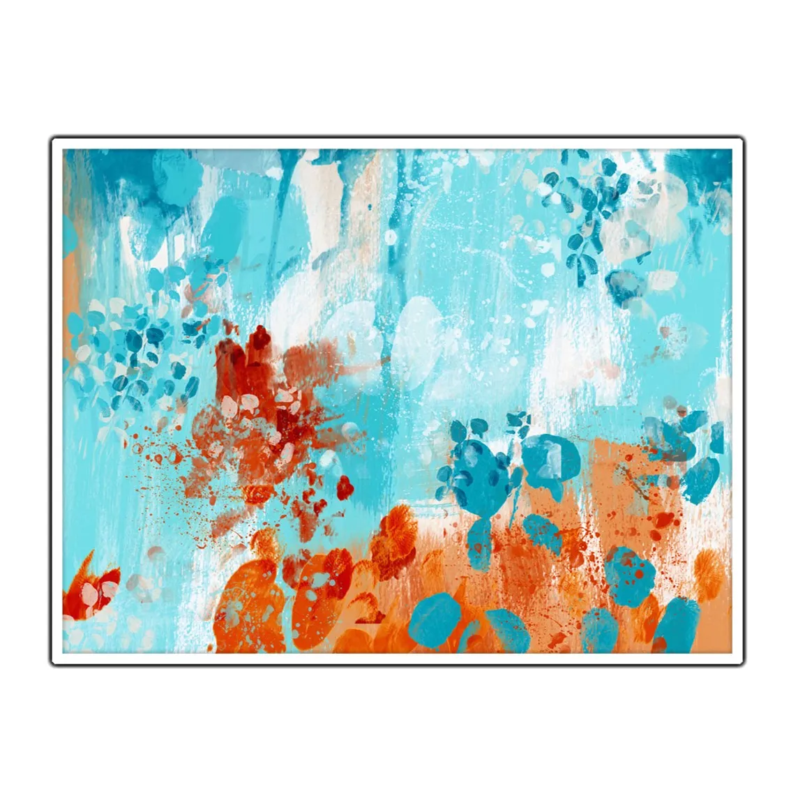 Horizontal blue & orange abstract wall art print