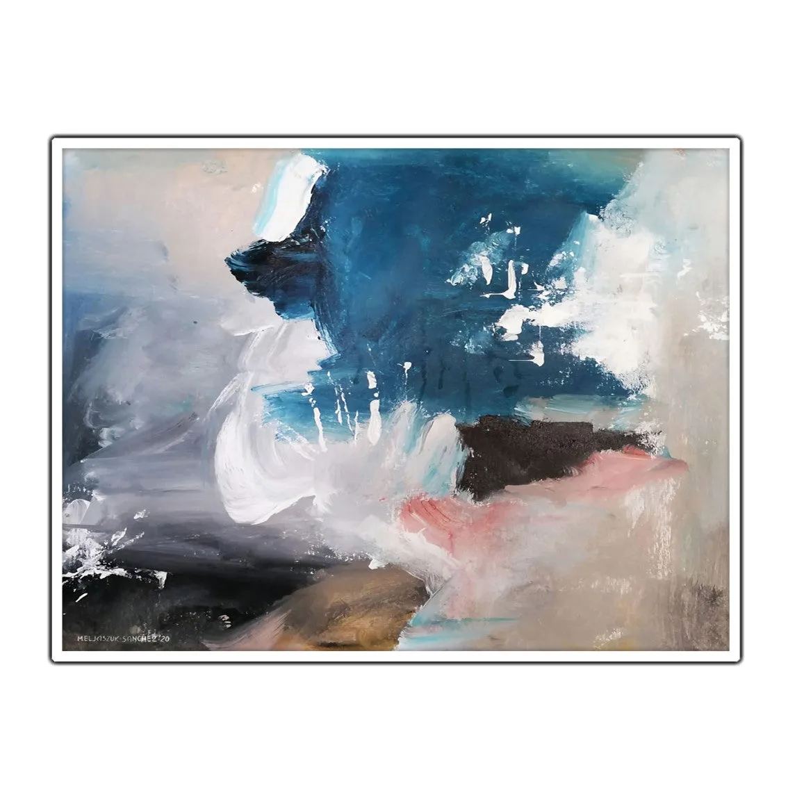 Horizontal blue & pink abstract wall art print