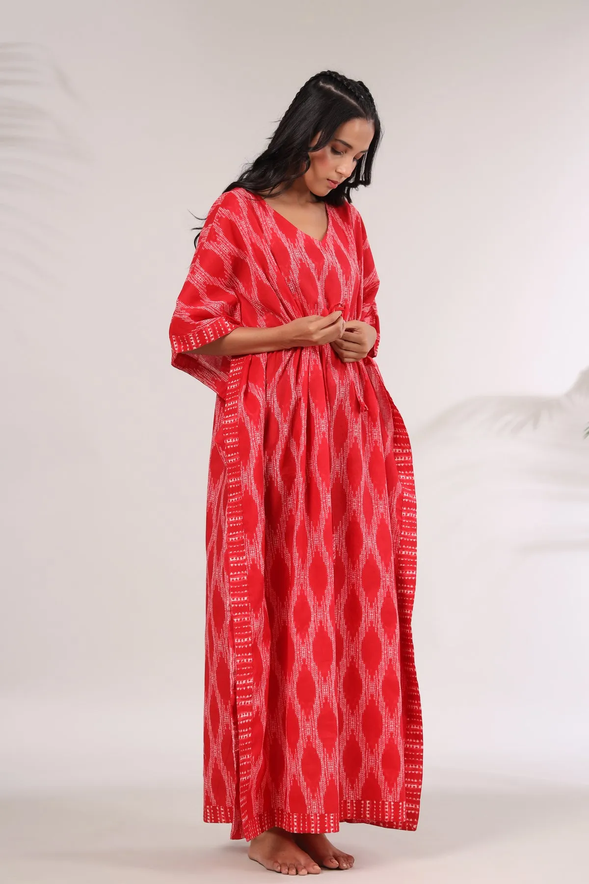 Ikat Shibori on Red Kaftan