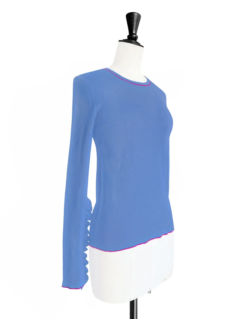 Lavender Blue Extra-long Ruffled Sleeve Wool Blend Jumper