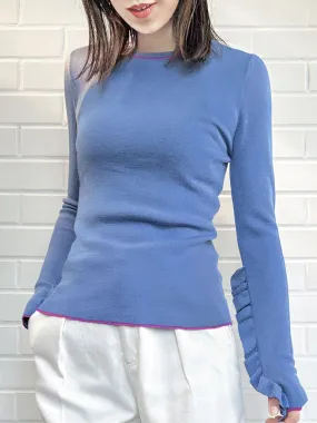 Lavender Blue Extra-long Ruffled Sleeve Wool Blend Jumper