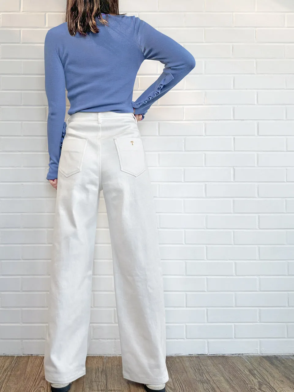 Lavender Blue Extra-long Ruffled Sleeve Wool Blend Jumper