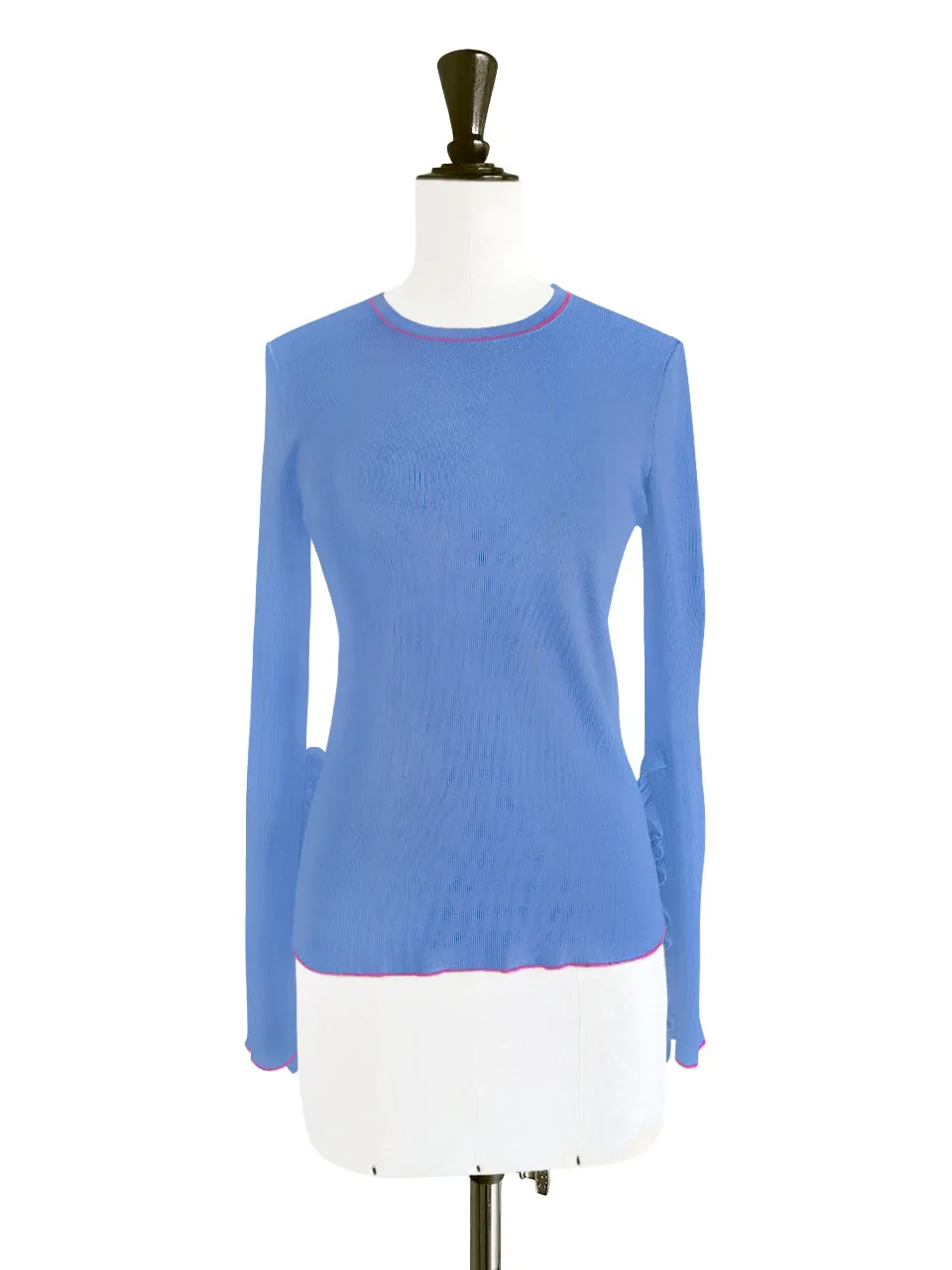 Lavender Blue Extra-long Ruffled Sleeve Wool Blend Jumper