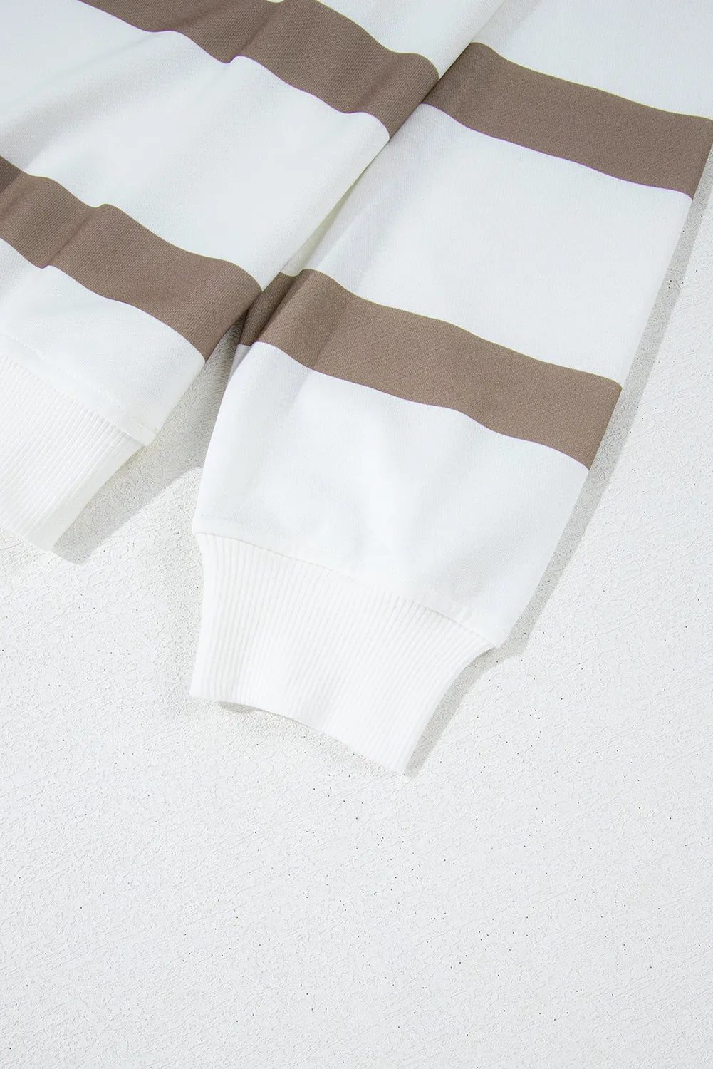 Light French Beige Striped Drop Shoulder Pullover and Jogger Pants Set