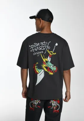 Mens Drag-Blade-Back Relaxed T-Shirt - Charcoal