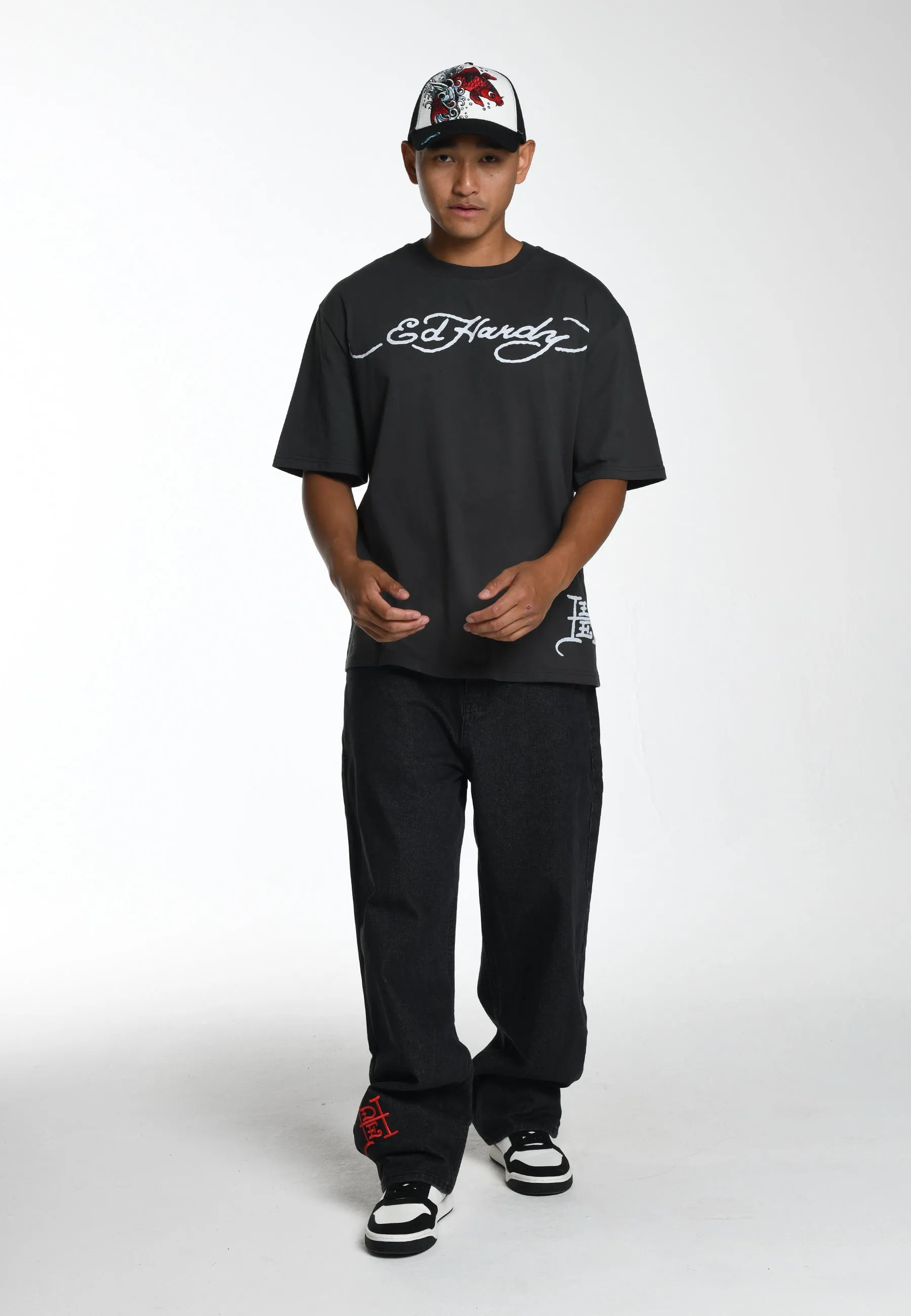 Mens Drag-Blade-Back Relaxed T-Shirt - Charcoal