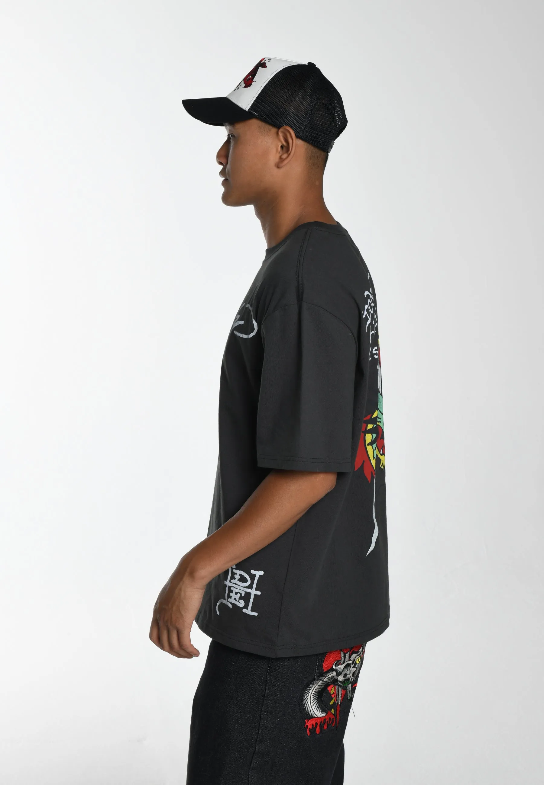 Mens Drag-Blade-Back Relaxed T-Shirt - Charcoal
