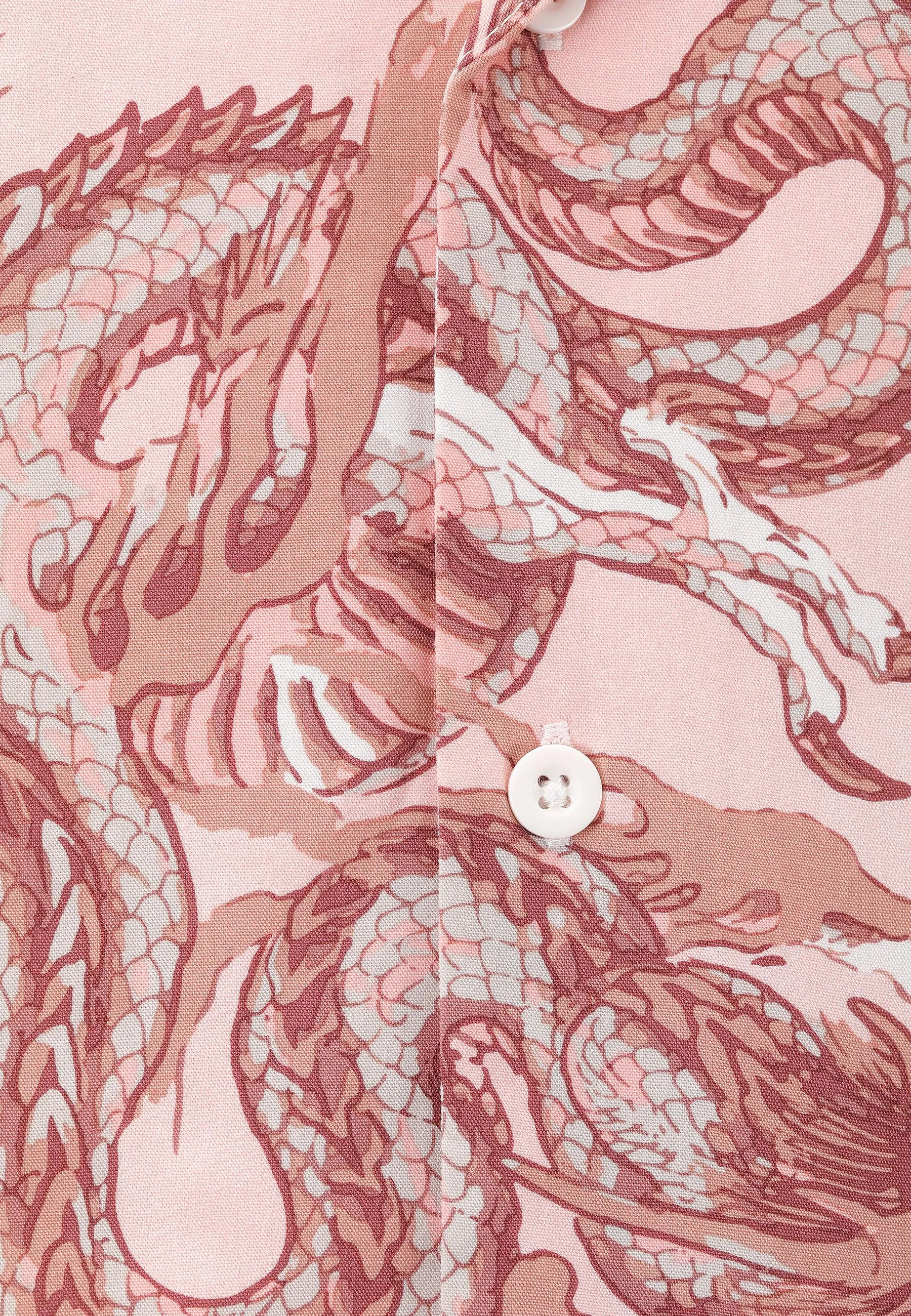 Mens Repeat Dragon Camp Short Sleeve Shirt - Pink/White