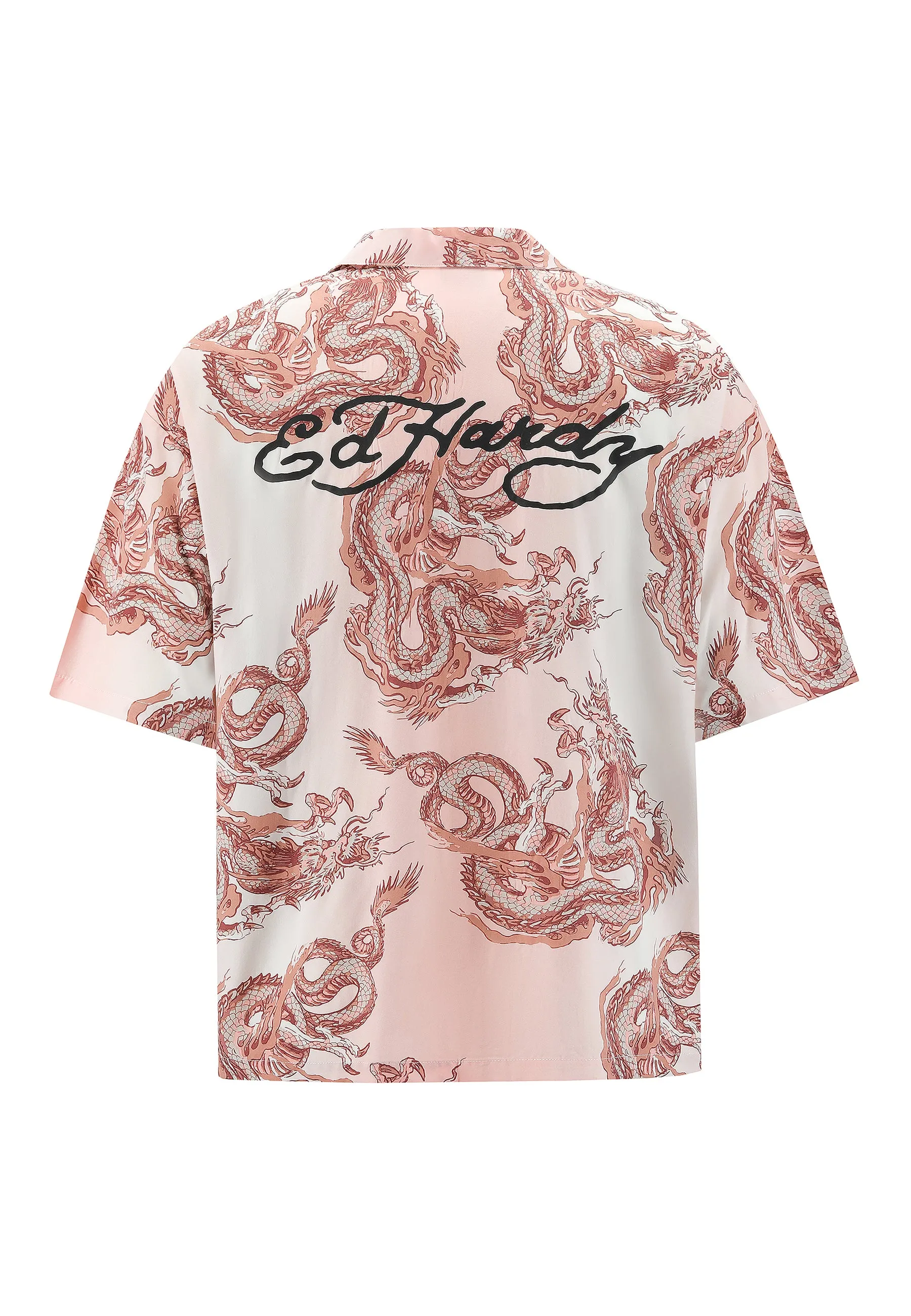 Mens Repeat Dragon Camp Short Sleeve Shirt - Pink/White